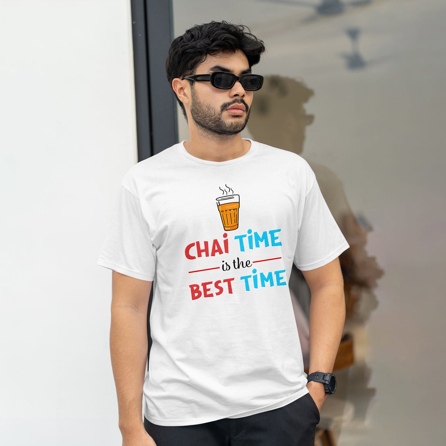 Chai Time Best Time Printed T-Shart, 100% Cotton