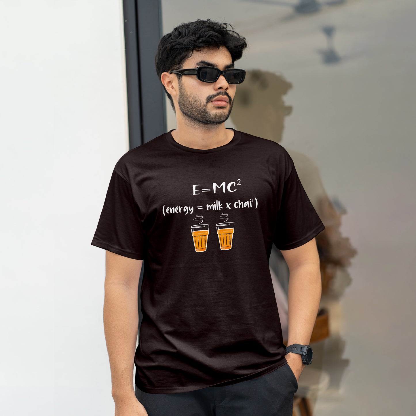 E = MC (energy = milk x chai) Printed T-Shart, 100% Cotton