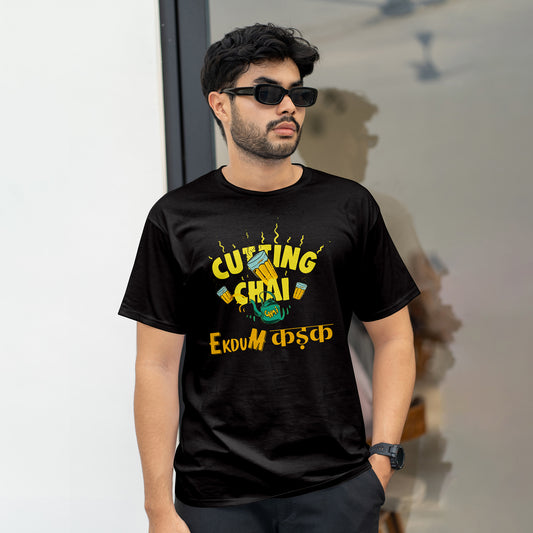 Cutting Chai , EKDUM कड़क , HINDI GRAPHICS TSHIRT