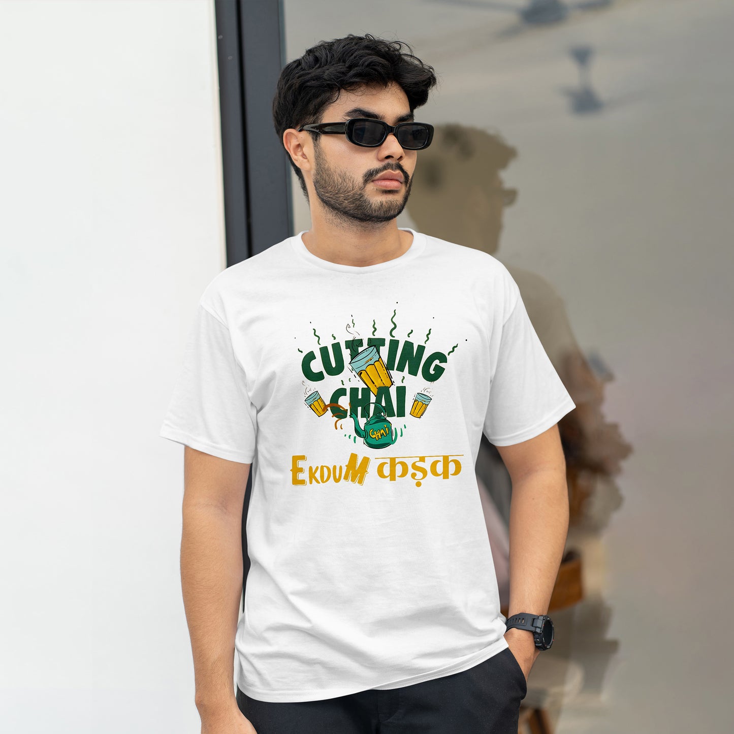 Cutting Chai , EKDUM कड़क , HINDI GRAPHICS TSHIRT