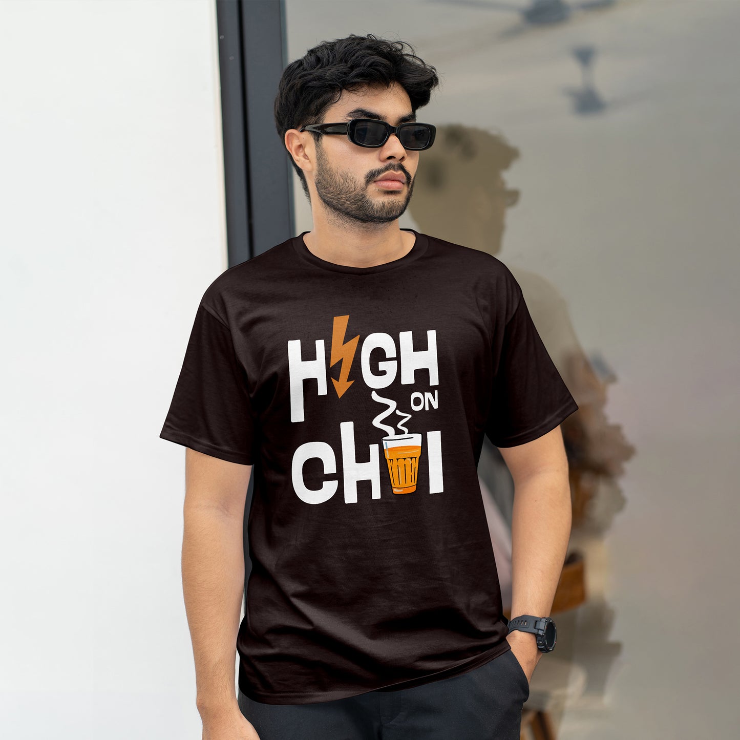 HIGH ON CHAI , GRAPHICS PRINTED T-SHIRT