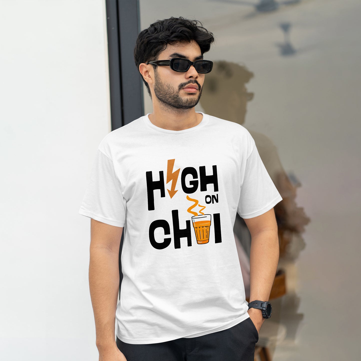 HIGH ON CHAI , GRAPHICS PRINTED T-SHIRT