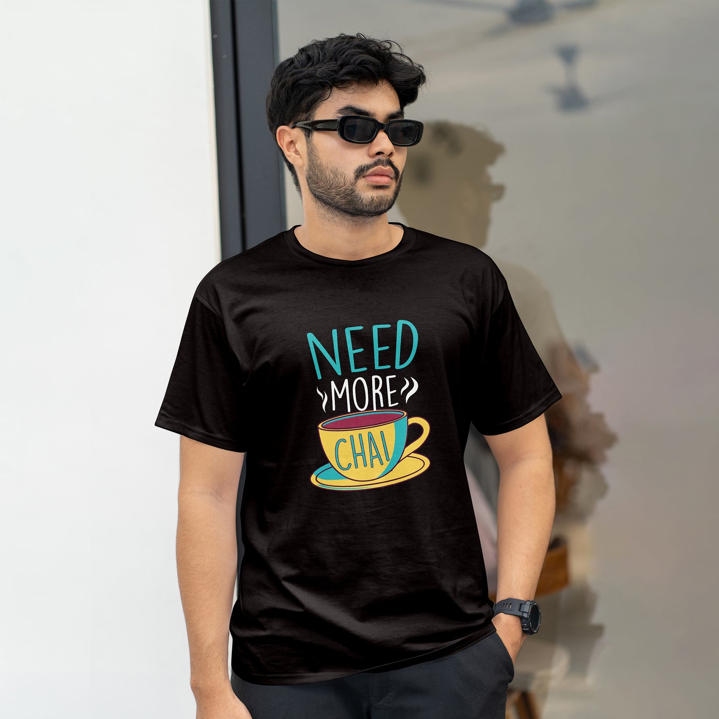 NEED MORE CHAI , GRAPHICS PRINTED T-SHIRT