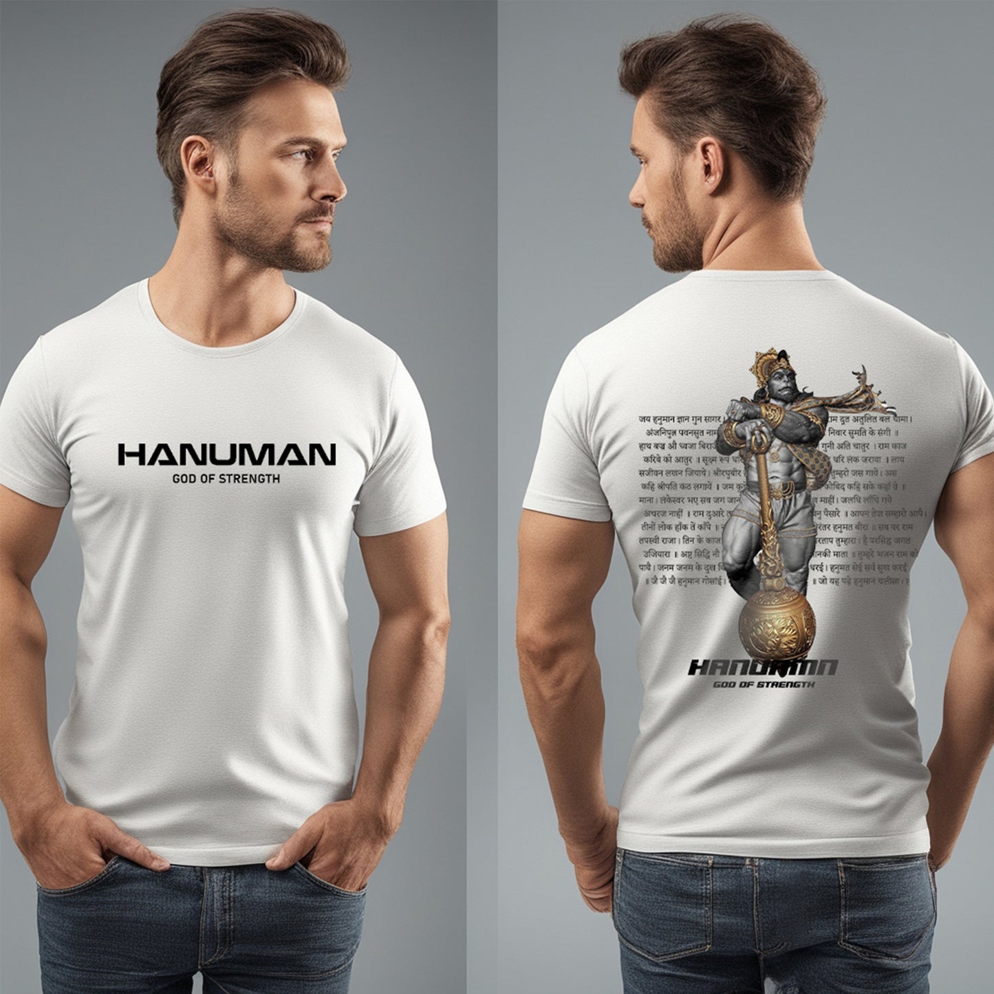 Hanuman Ji Front & Back Printed T-Shirt , Black & White Color, 100% Soft Cotton