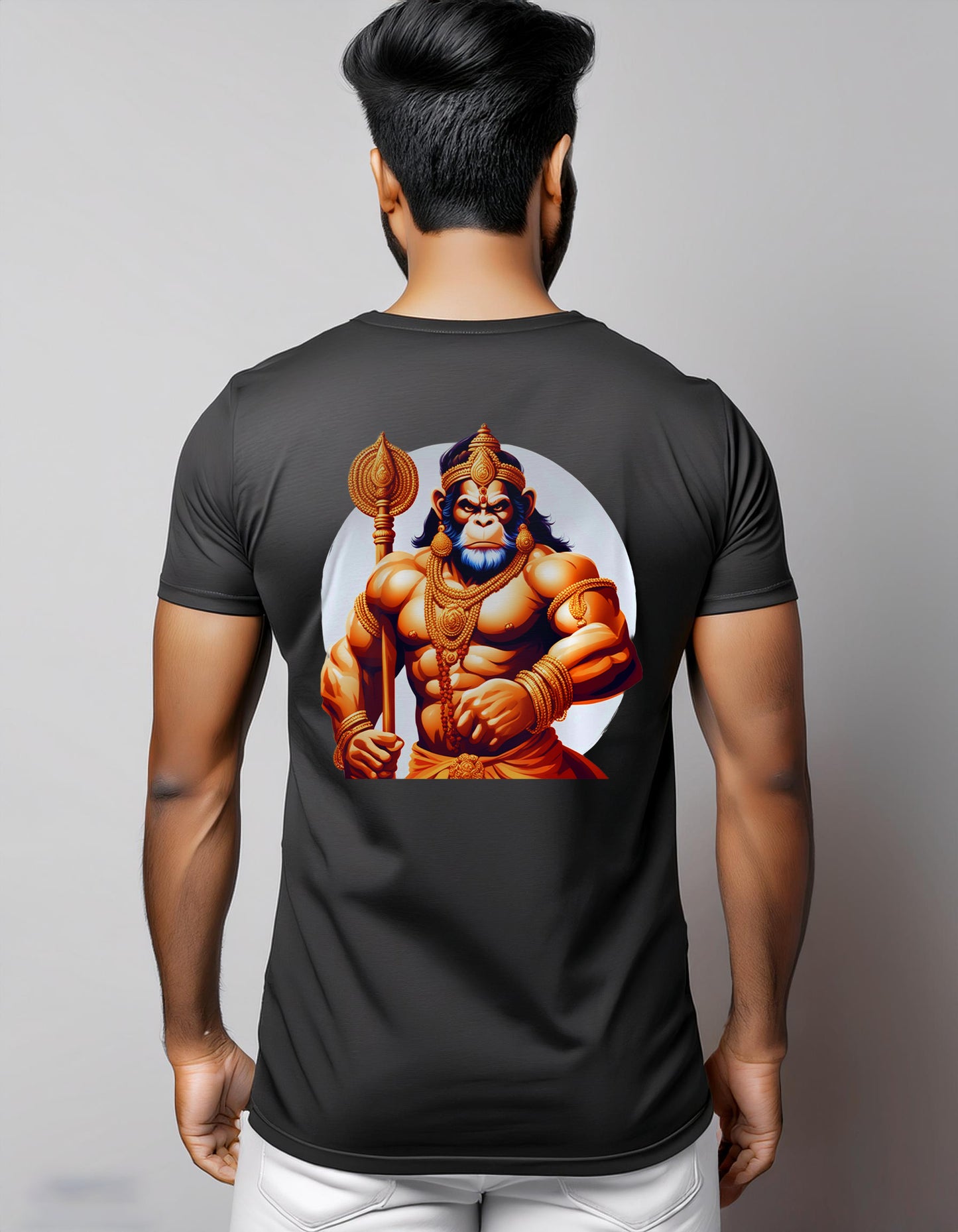 Rudra Hanuman Ji Front & Back Printed T-Shirt , Black & White Color, 100% Soft Cotton