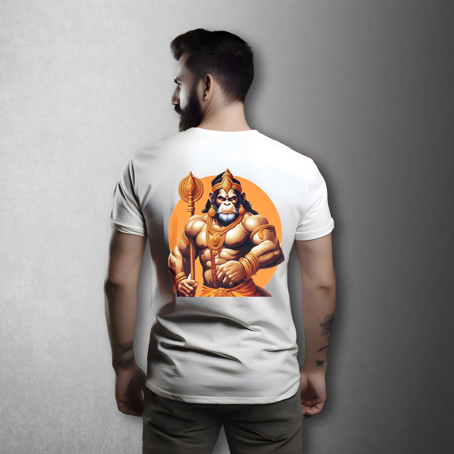 Rudra Hanuman Ji Front & Back Printed T-Shirt , Black & White Color, 100% Soft Cotton