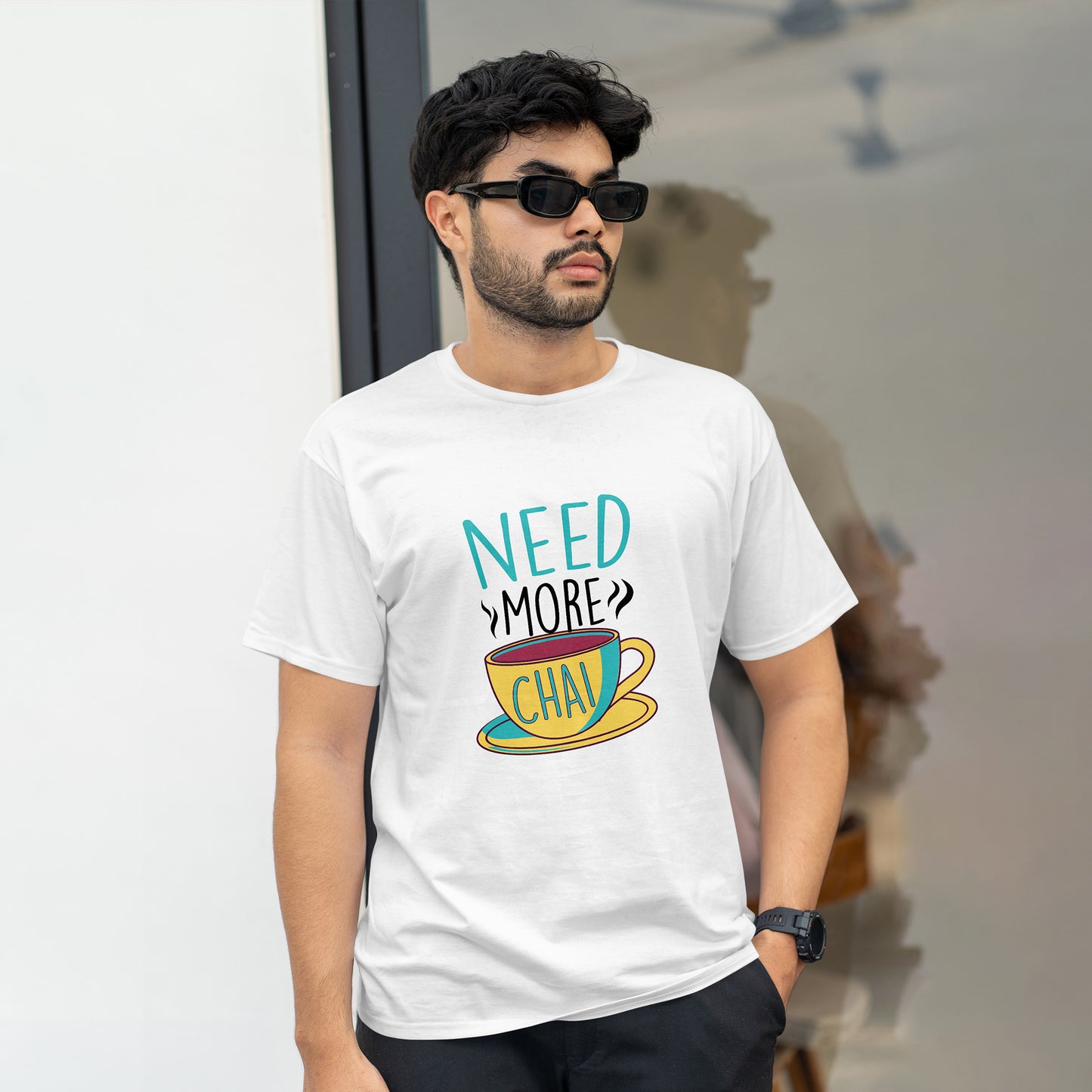 NEED MORE CHAI , GRAPHICS PRINTED T-SHIRT