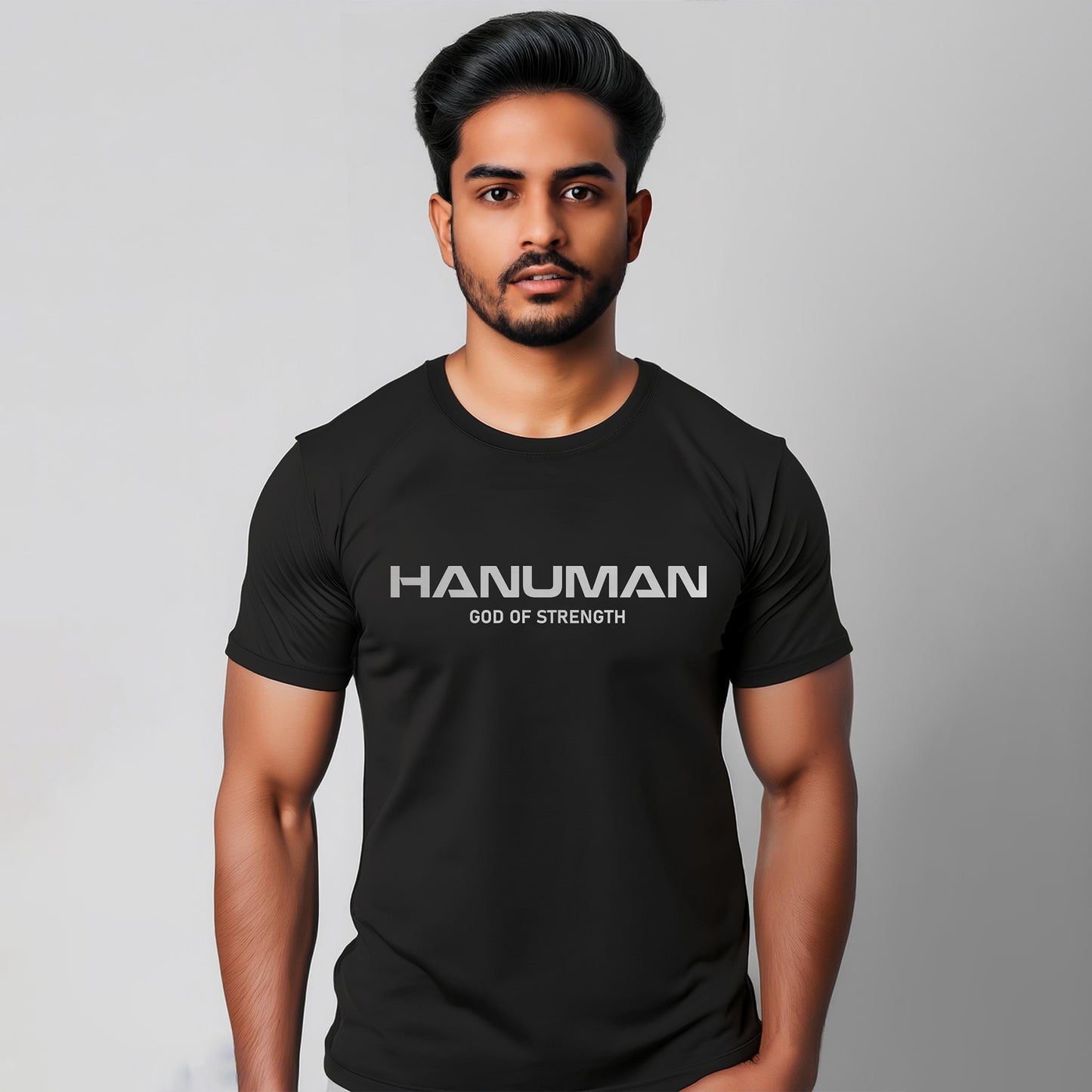 Hanuman Ji Front & Back Printed T-Shirt , Black & White Color, 100% Soft Cotton