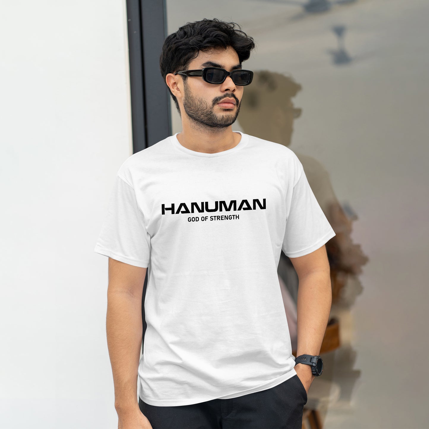 Hanuman Ji Front & Back Printed T-Shirt , Black & White Color, 100% Soft Cotton