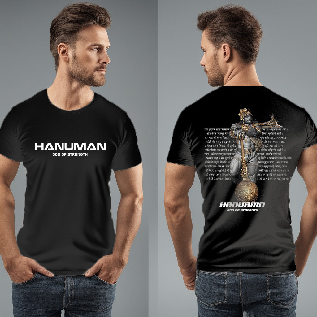 Hanuman Ji Front & Back Printed T-Shirt , Black & White Color, 100% Soft Cotton