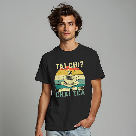 TAI CHI ? THOUGHT YOU SAID CHAI TEA , HINDI GRAPHICS TSHIRT