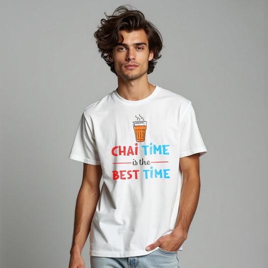 Chai Time Best Time Printed T-Shart, 100% Cotton