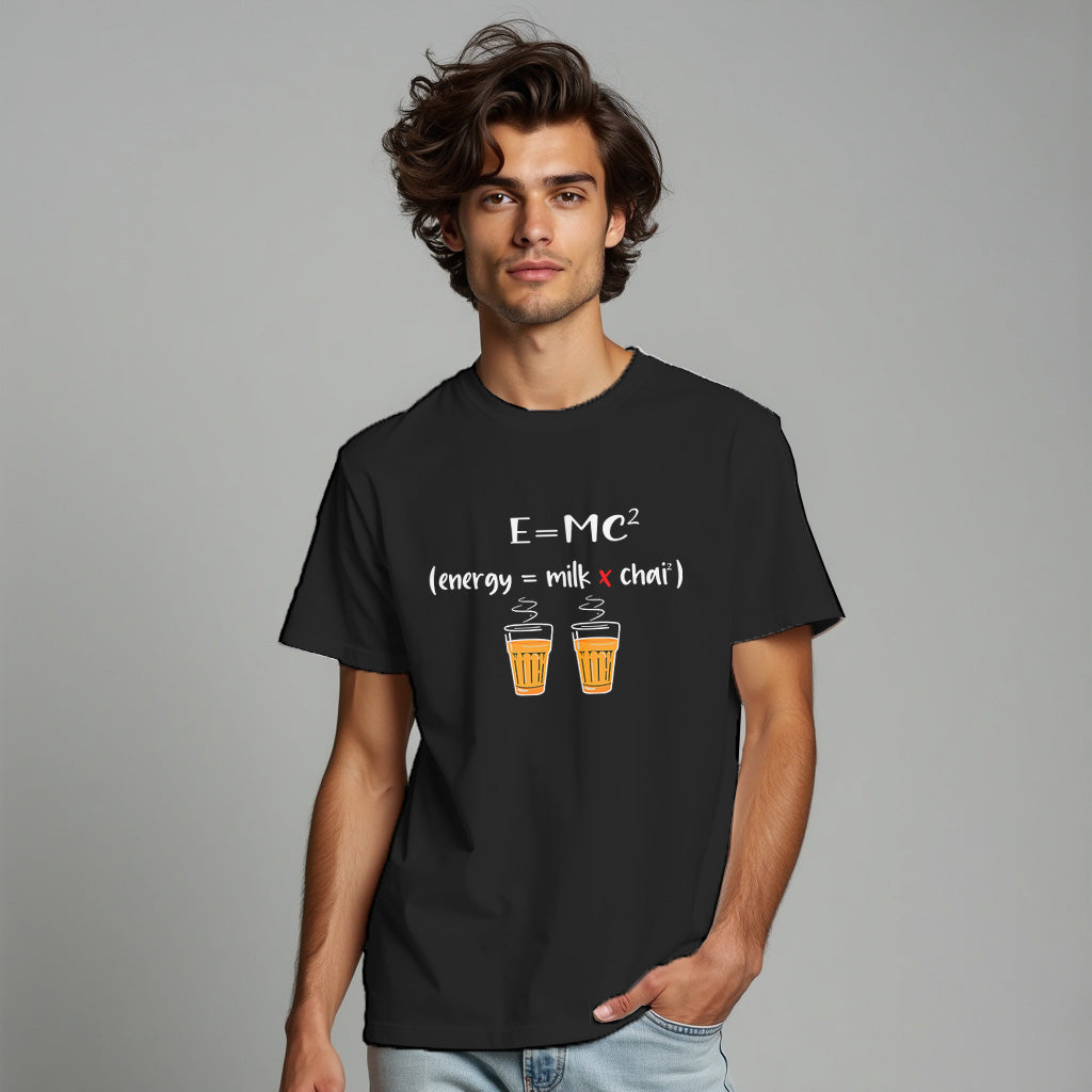 E = MC (energy = milk x chai) Printed T-Shart, 100% Cotton