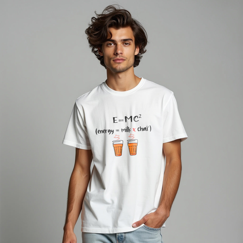 E = MC (energy = milk x chai) Printed T-Shart, 100% Cotton