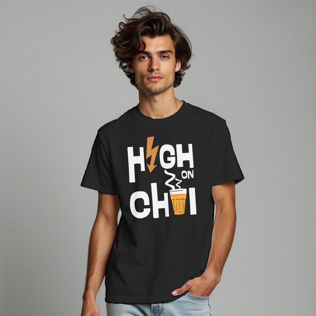HIGH ON CHAI , GRAPHICS PRINTED T-SHIRT