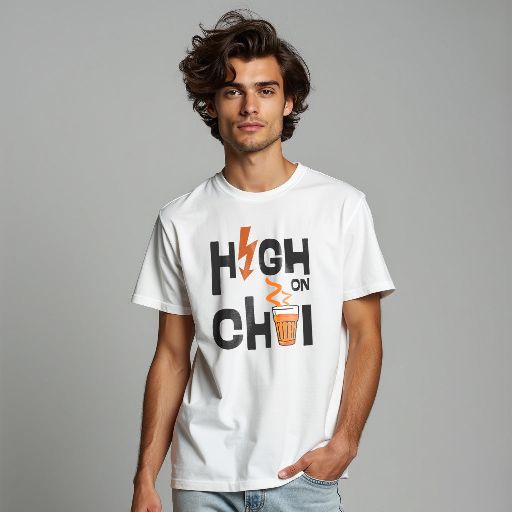 HIGH ON CHAI , GRAPHICS PRINTED T-SHIRT